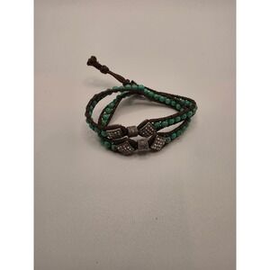 Katie Soleil Handmade Turquoise‎ Bead Rhinestone Brown Cord Wrap Bracelet 14in